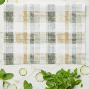 Yellow Green White Plaid Stripes Tea Towel