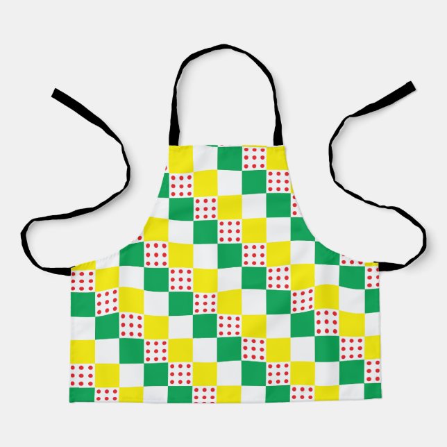 Yellow, green, white, red polka dot squares  apron (Front)