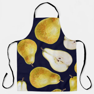 Yellow-green whole ripe pear on a black background apron