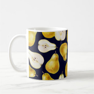 Yellow-green whole ripe pear on a black background coffee mug