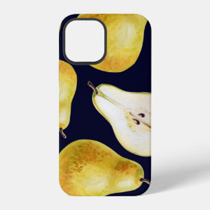 Yellow-green whole ripe pear on a black background iPhone 12 case