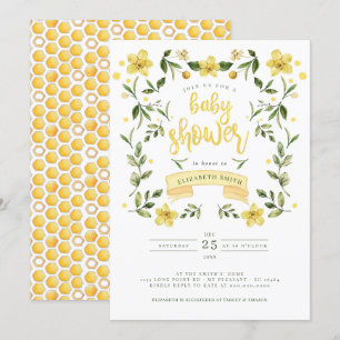 Yellow Greenery Floral Bee Watercolor Invitation