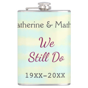 Yellow greenpastel Vow renewal anniversary waterco Hip Flask