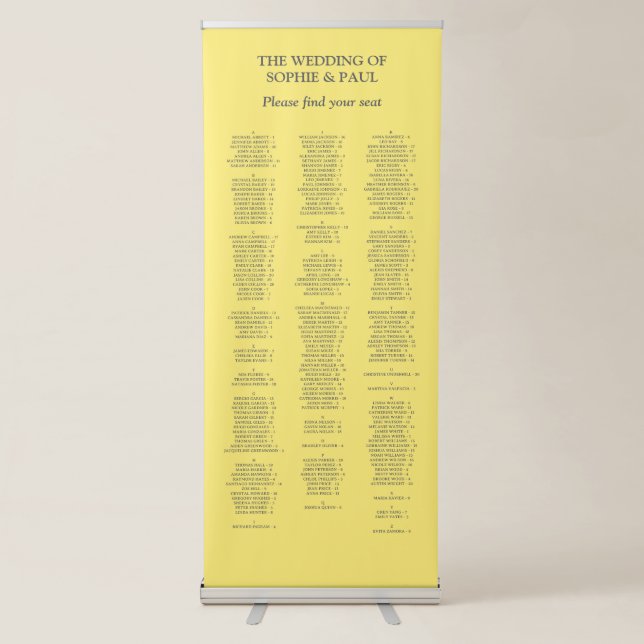 Yellow Grey 200 Guest Wedding Seating Chart Retractable Banner (Front)
