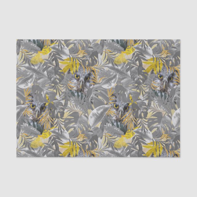 Yellow & Grey 2021 colour plant leaves & owls déco Tissue Paper (Front)