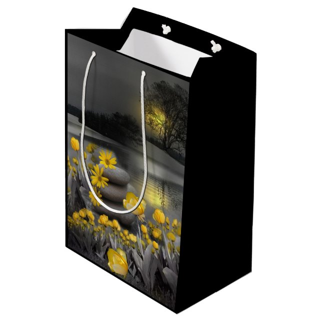 Yellow & Grey 2021 colour 'Wedding' Sunset décor Medium Gift Bag (Back Angled)