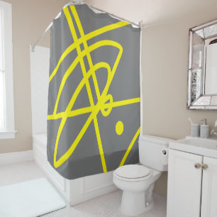 Yellow Grey Abstract Art Minimalism Shower Curtain
