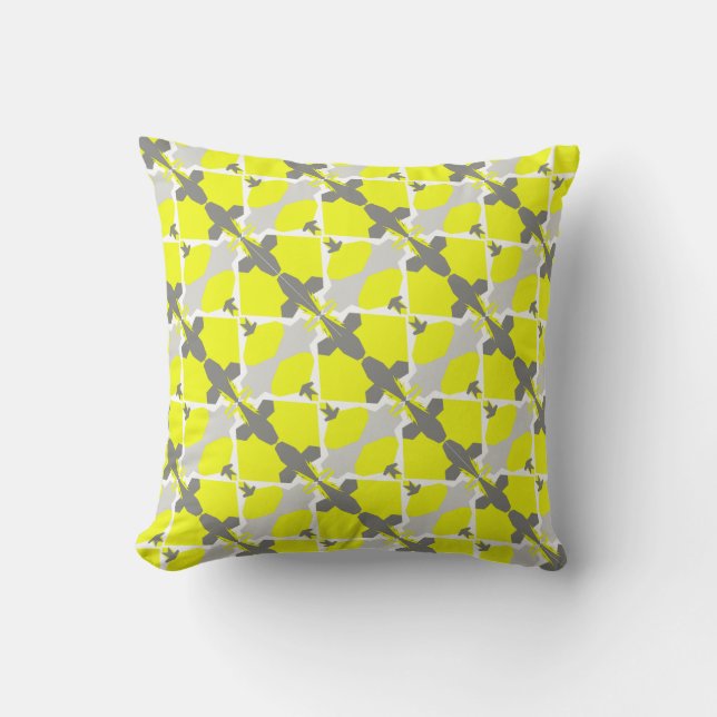 Yellow Grey Abstract Art Pattern Pillow Cushion (Front)