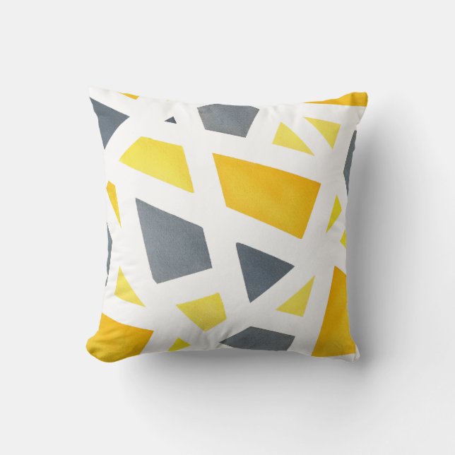Yellow Grey Abstract Geometric Cushion (Front)
