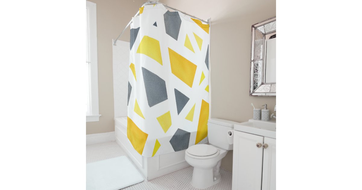 Yellow Grey Abstract Geometric Shower Curtain Zazzle