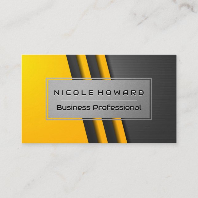 Yellow Grey Abstract | Industrial Stripes Business Card (Front)