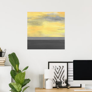 Yellow Grey Abstract Modern Poster