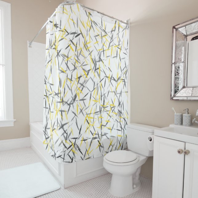 Yellow Grey Abstract Shower Curtain (In Situ)