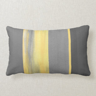 Yellow Grey Abstract Stripes Lumbar Cushion
