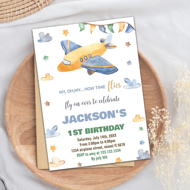Yellow Grey Aeroplane Birthday Invitations (Yellow Gray Airplane Birthday Invitations)