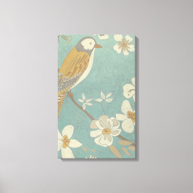 Yellow, Grey and Beige Bird Perched on a Branch Canvas Print (Front)
