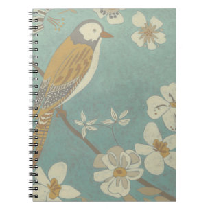 Yellow, Grey and Beige Bird Perched on a Branch Notebook