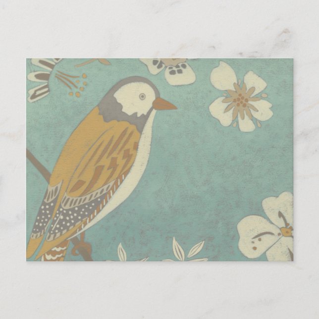 Yellow, Grey and Beige Bird Perched on a Branch Postcard (Front)