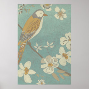 Yellow, Grey and Beige Bird Perched on a Branch Poster