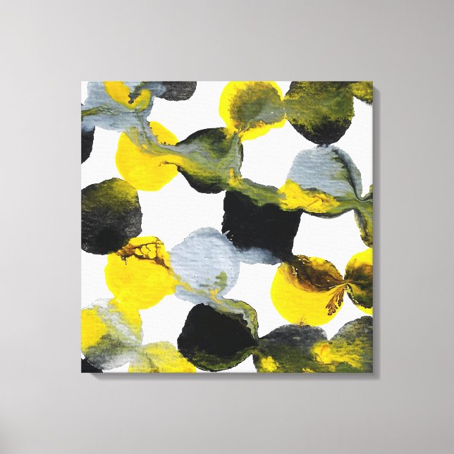 Yellow, Grey and Black Intertactions Pattern Canvas Print (Front)