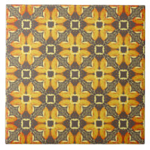 Yellow, Grey, and Taupe Hipster Flowers Pattern