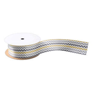 Yellow, Grey, and White Chevron Pattern Satin Ribbon