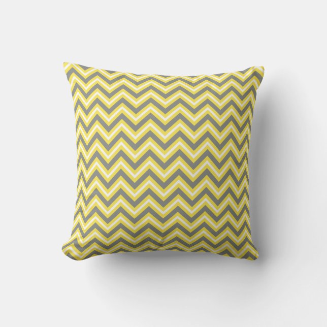 Yellow, grey, and white chevron pillow (Front)