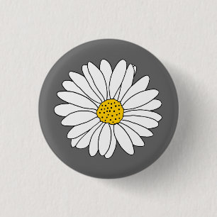 Yellow Grey and White Daisy 3 Cm Round Badge