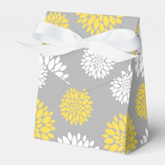 Yellow, Grey and White Floral Pattern Favour Box (Front Side)