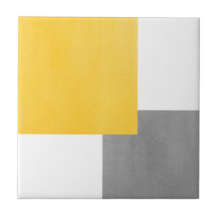 Yellow Grey and White Geometric Block Tile
