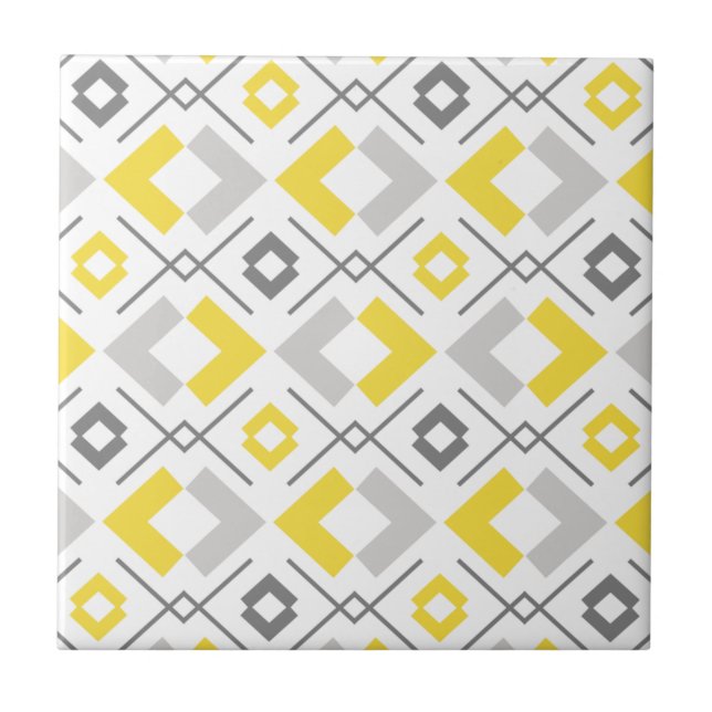 Yellow grey and white geometric pattern tile (Front)