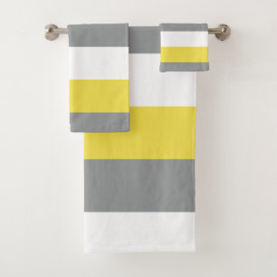 Yellow Grey and White Stripes Pattern Bath Towel Set