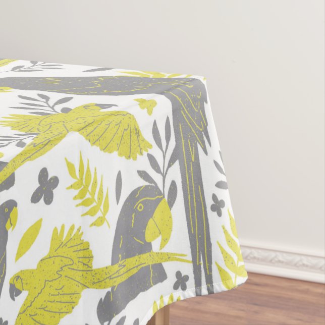 Yellow Grey Ara Parrot Drawing Tropical Pattern  Tablecloth (In Situ)