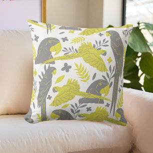 Yellow Grey Ara Parrot Tropical Pattern Cushion