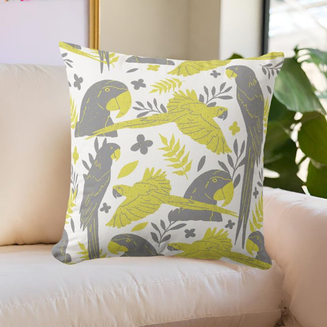 Yellow Grey Ara Parrot Tropical Pattern Cushion (Creator Uploaded)