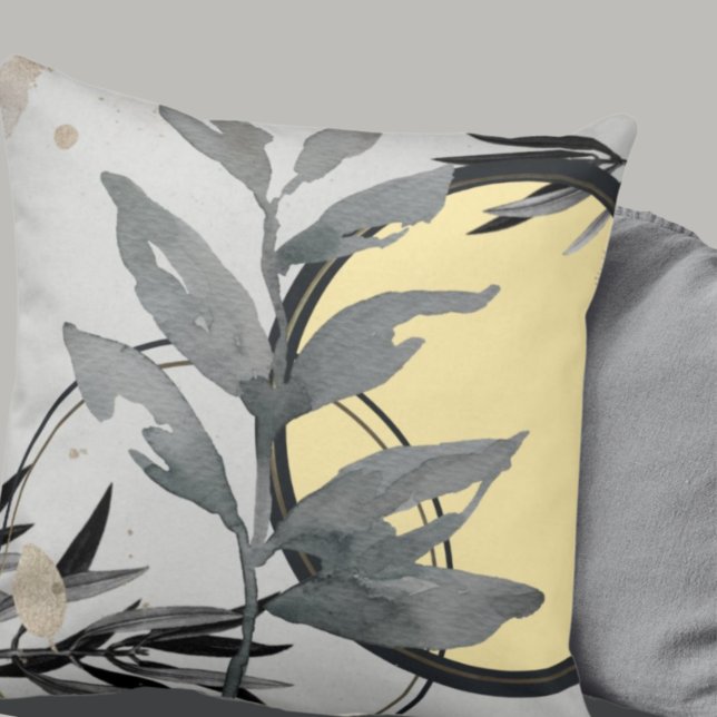 Yellow & Grey Artistic Abstract Watercolor Cushion (Creator Uploaded)