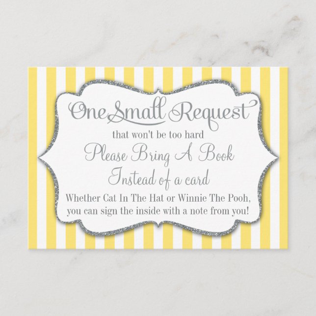 Yellow Grey Baby Shower Book Card Bring A Book (Front)