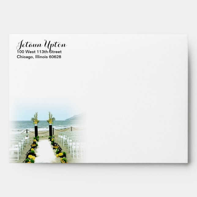 Yellow Grey Beach Wedding Down the Aisle Envelopes (Front)