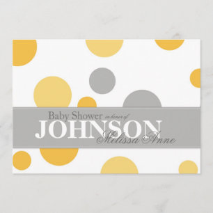 Yellow Grey Big Dots Baby Shower Invitation Card