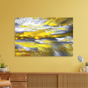 Yellow Grey Black Abstract   Canvas Print