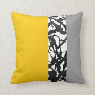 Yellow Grey Black and White Abstract Modern Cushion