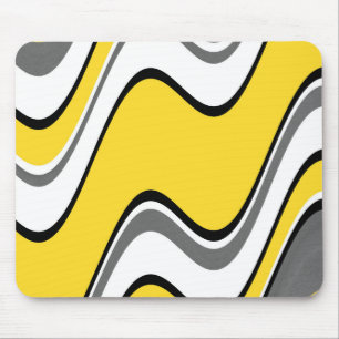 Yellow Grey Black and White Abstract Mouse Mat