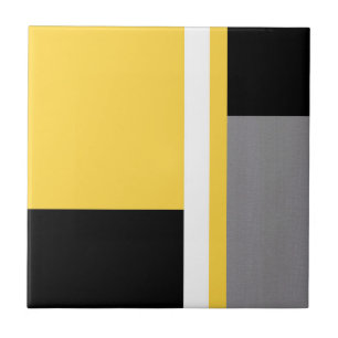 Yellow Grey Black and White Geometric Block Tile