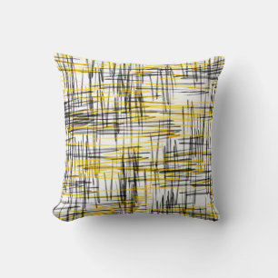 'Yellow Grey Black Scribbles' Abstract Watercolor Cushion