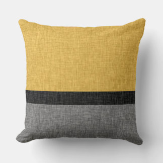 Yellow Grey Black Simple Stripe Crosshatch Cushion