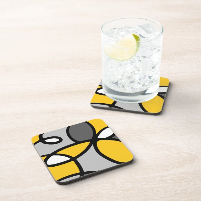 Yellow Grey Black White Abstract  Coaster (Right Side)