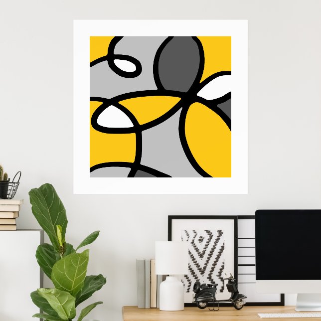 Yellow Grey Black White Abstract   Poster (Home Office)