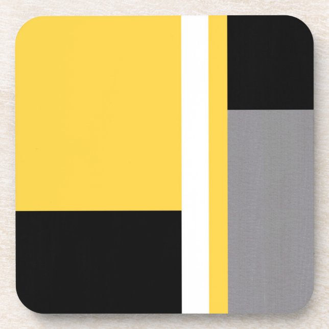 Yellow Grey Black White Block Coaster (Front)