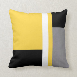 Yellow Grey Black White Block Cushion