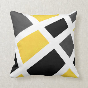 Yellow Grey Black White Geometric Cushion